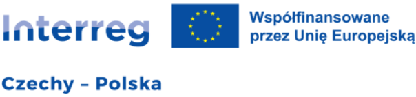 Logo programu współpracy transgranicznej Interreg Czechy–Polska obok flagi Unii Europejskiej i informacji o współfinansowaniu przez Unię Europejską.